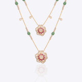 14K gold necklace with floral Polki pendants and emerald beads