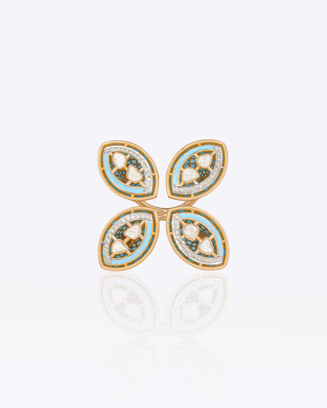 Luna Fleur Polki Ring in 18K gold with Polki and diamonds – elegant floral jewellery design
