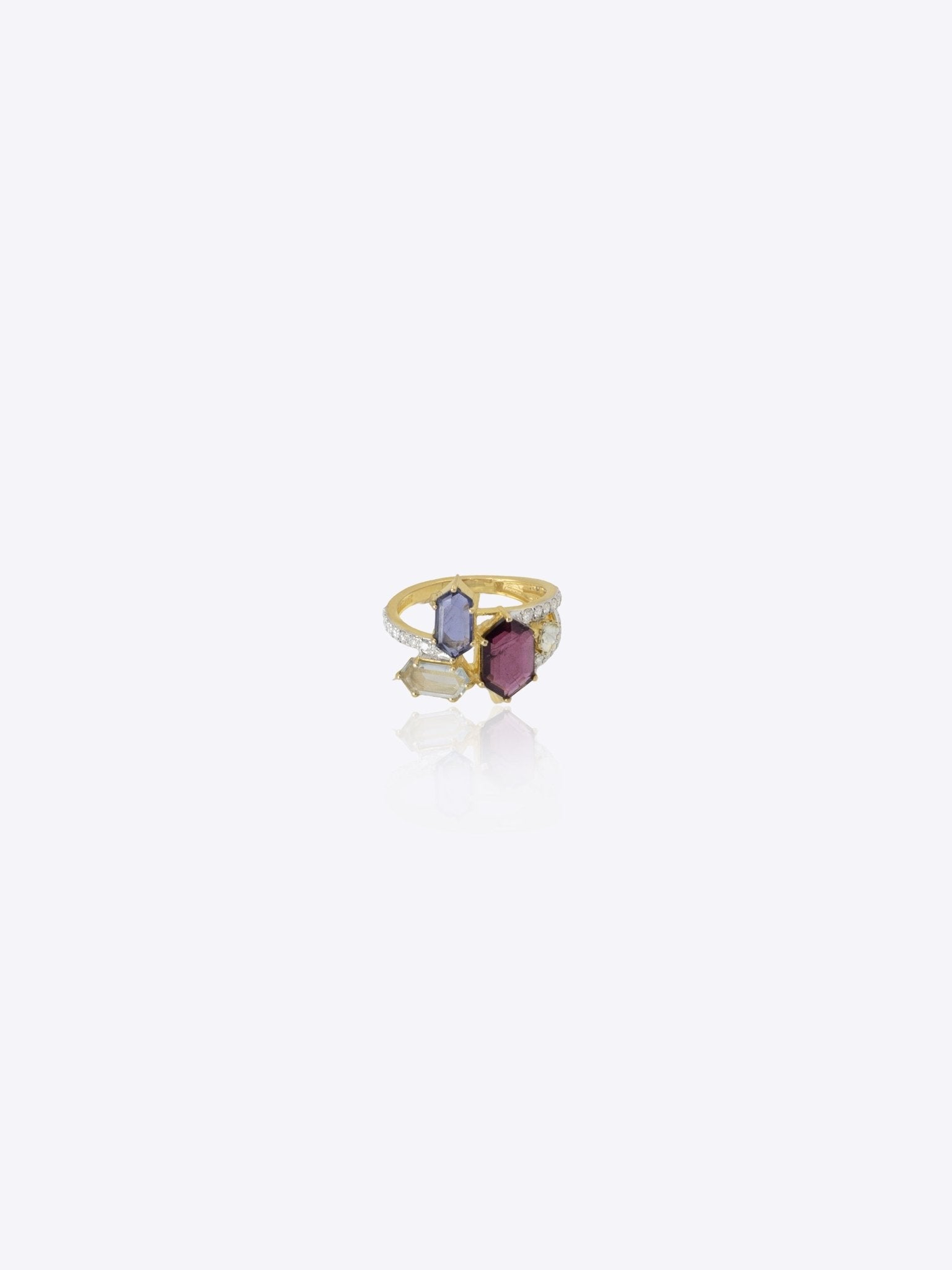 9k gold minimal hexagon ring with refined uncut diamond centerpiece