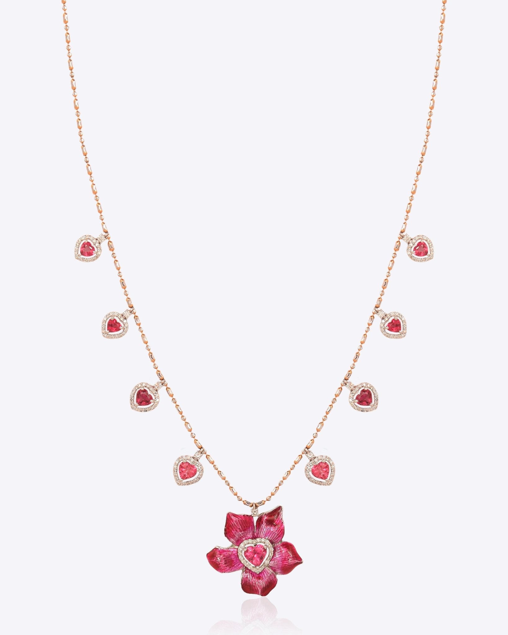 Scarlet Serenity Necklace curated in 18kt Gold, Polki Drops, Tourmaline 