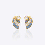 14k gold earrings with Polki, diamonds, and navy gemstone accents