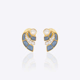 14k gold earrings with Polki, diamonds, and navy gemstone accents
