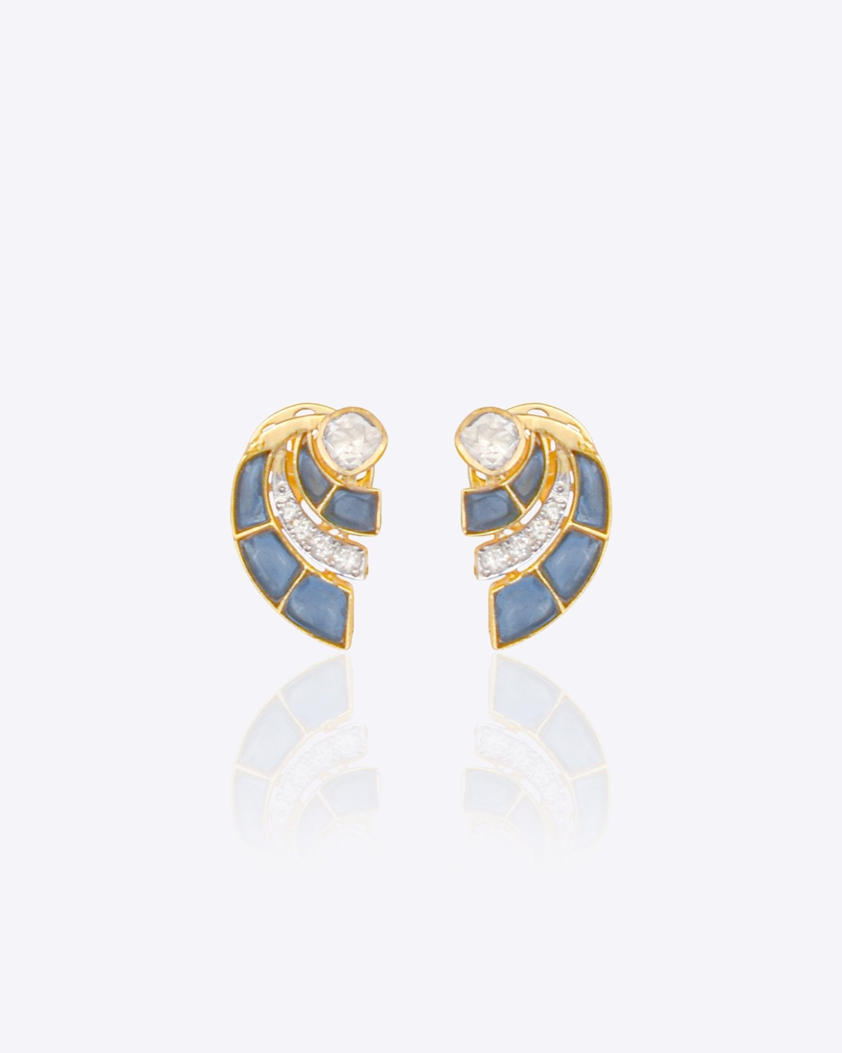 14k gold earrings with Polki, diamonds, and navy gemstone accents