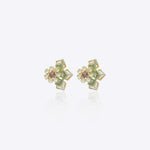 9k gold Verdant Blossom studs with pink center stone and Polki floral petals