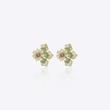9k gold Verdant Blossom studs with pink center stone and Polki floral petals