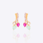 14k gold drop earrings with Polki and red, mint green gemstone accents