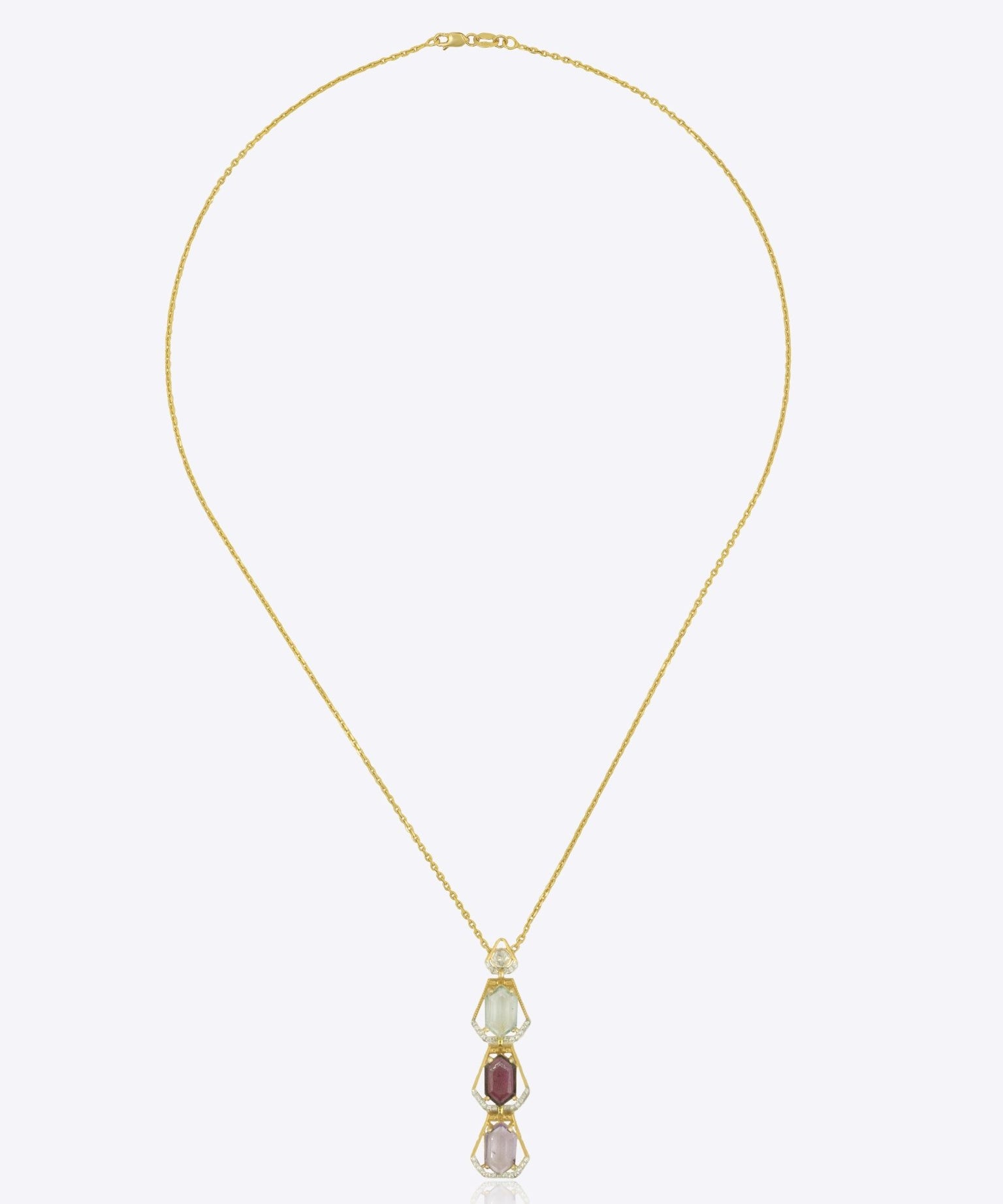 9k gold artistic pendant with delicate Polki craftsmanship and sleek silhouette