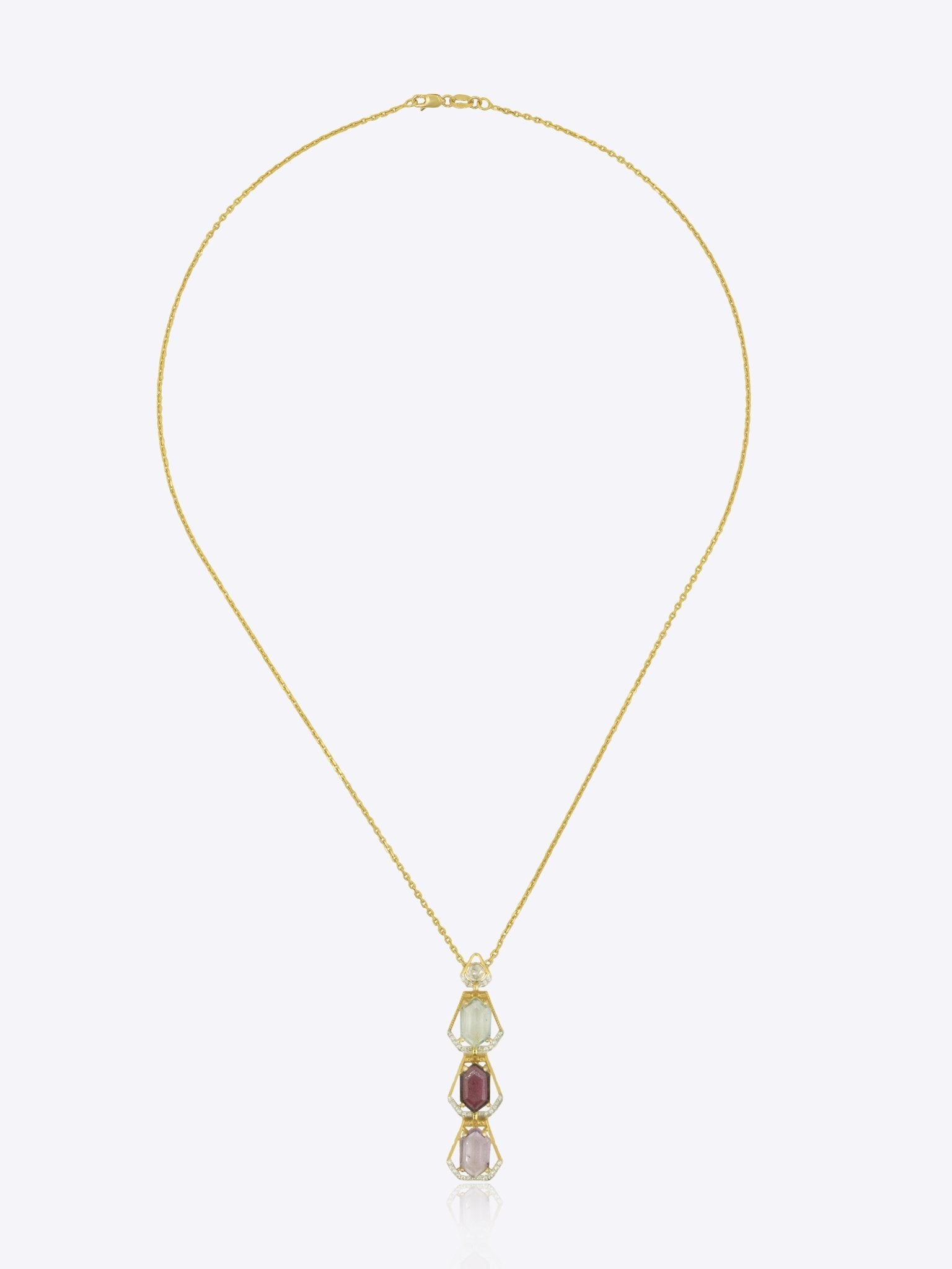 9k gold artistic pendant with delicate Polki craftsmanship and sleek silhouette