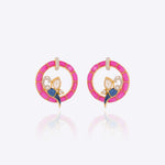 Scarlet Flight Stud Earrings in 14K gold with ruby circles and blue enamelling