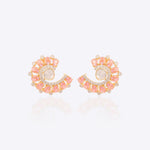 14K gold curved stud earrings with blush gemstones and Polki diamonds.