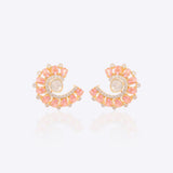 14K gold curved stud earrings with blush gemstones and Polki diamonds.