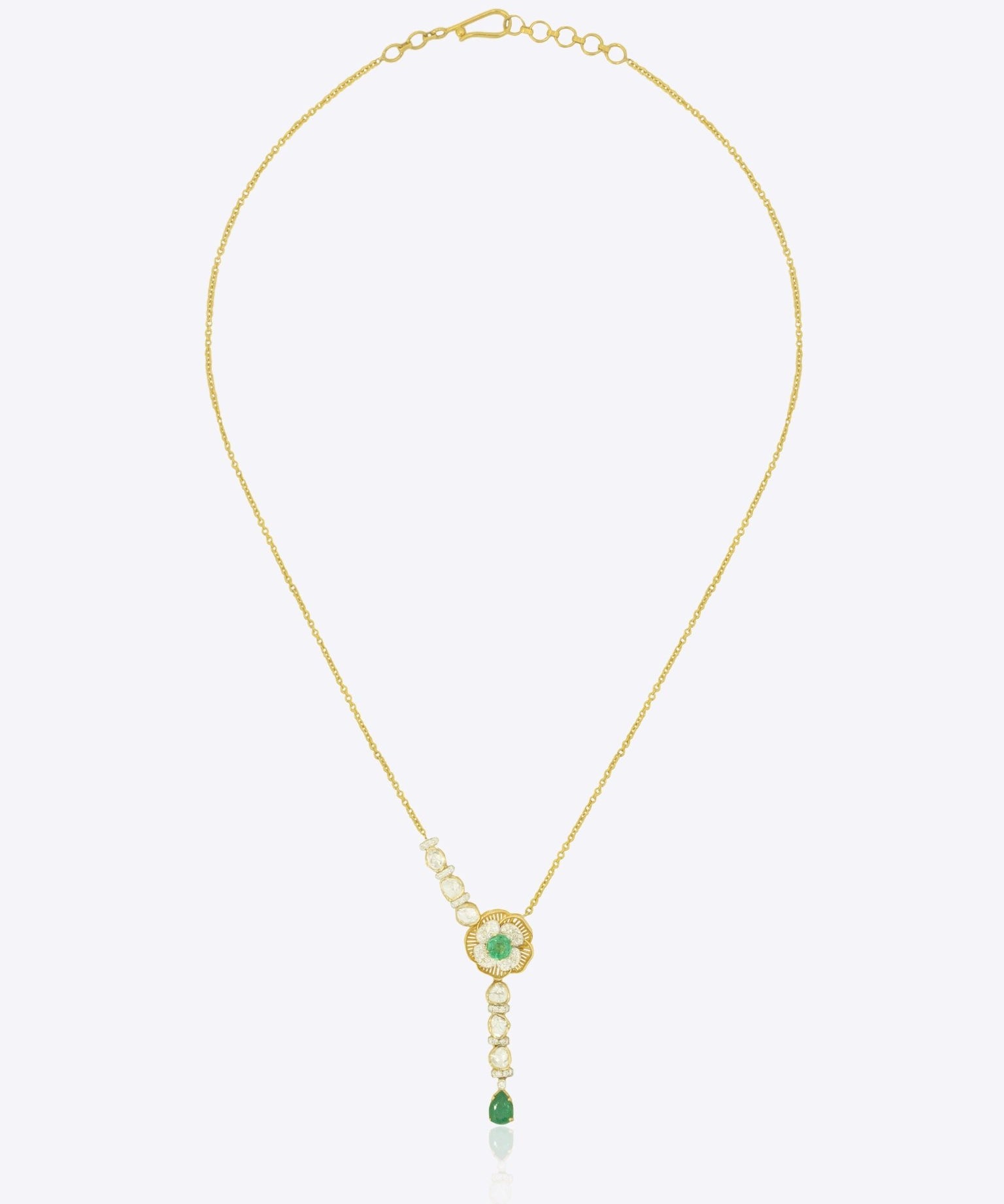 9k gold heirloom-inspired floral necklace with asymmetrical Polki detailing