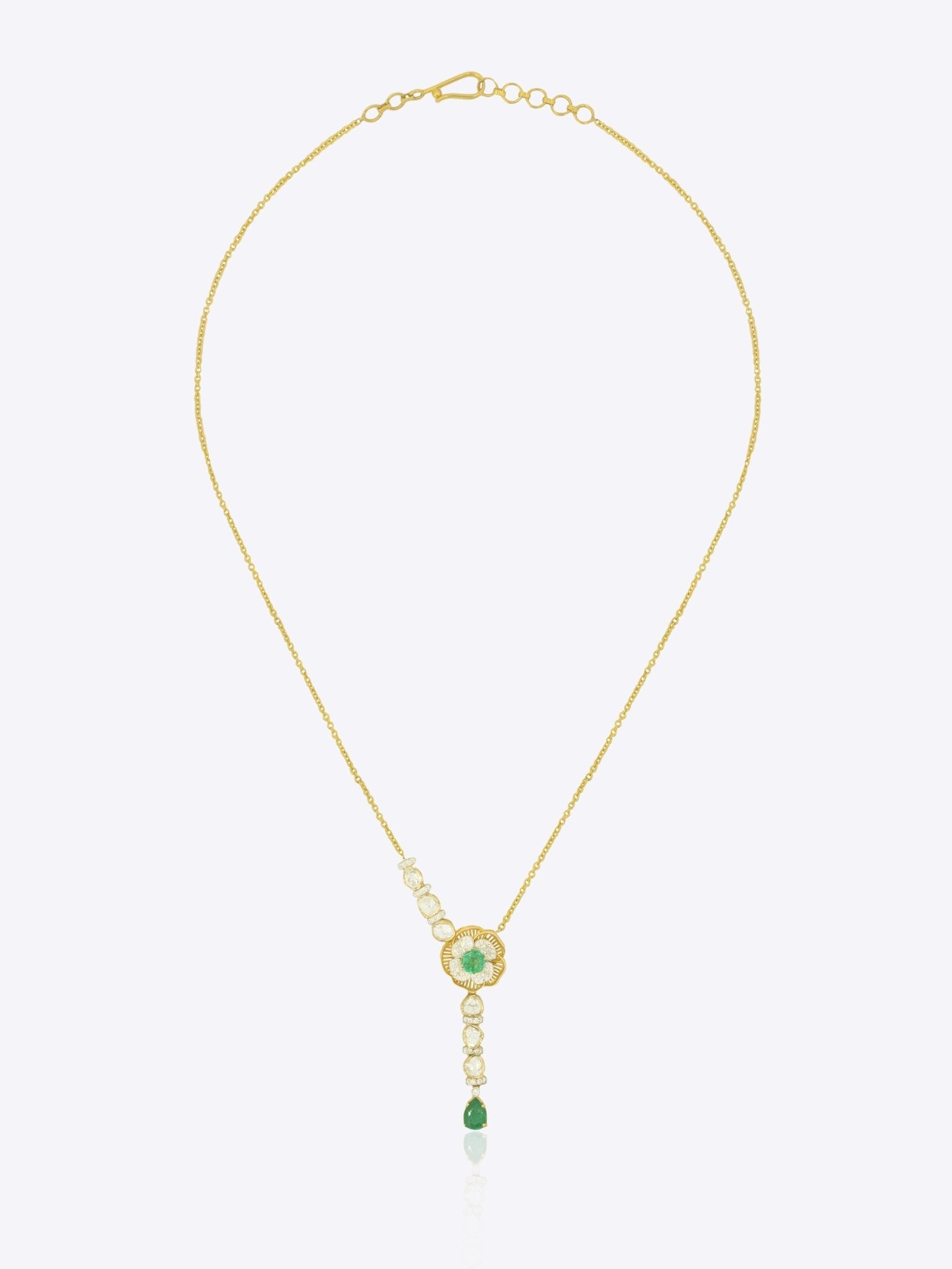 9k gold heirloom-inspired floral necklace with asymmetrical Polki detailing
