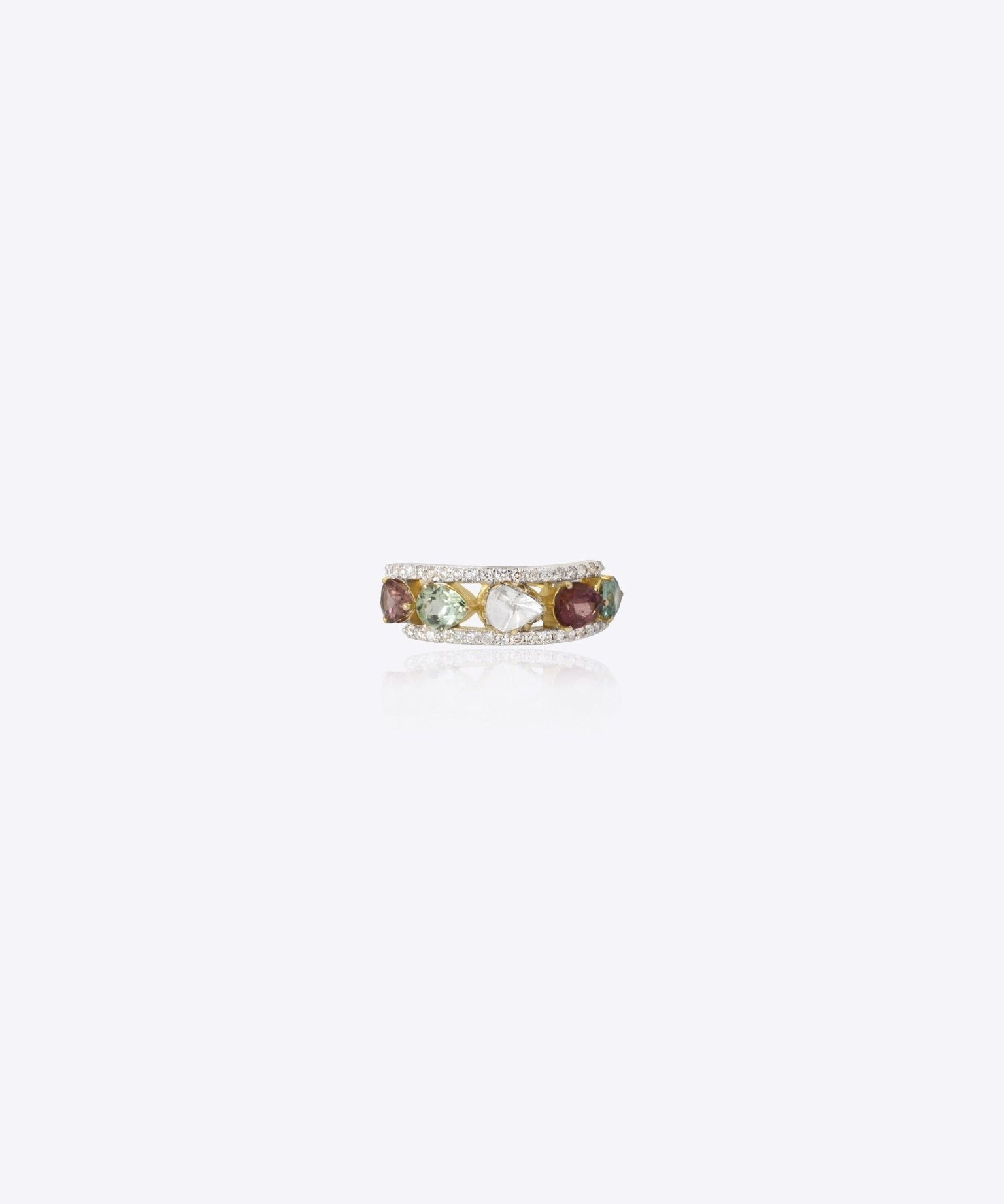 9k gold sculptural Polki ring with fragmented geometric artistry and elegant detailing