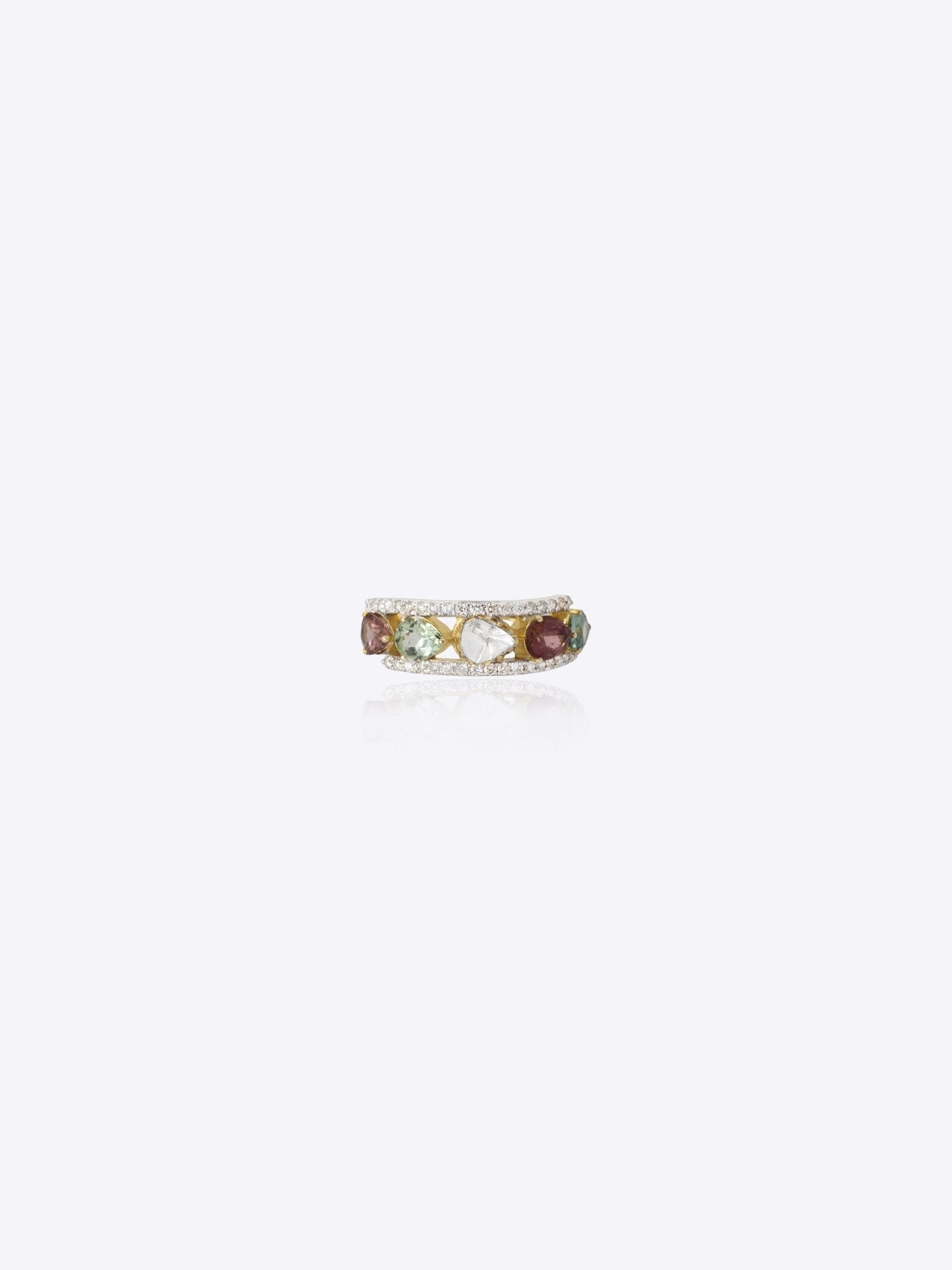9k gold sculptural Polki ring with fragmented geometric artistry and elegant detailing