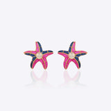 Stellar Starfish Earrings in 14K gold with uncut Polki diamonds in pink and blue.