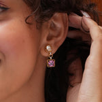 14K gold Pink Precision Earrings with Polki diamonds and a pink gemstone drop.