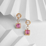 14K gold Pink Precision Earrings with Polki diamonds and a pink gemstone drop.