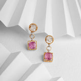 14K gold Pink Precision Earrings with Polki diamonds and a pink gemstone drop.