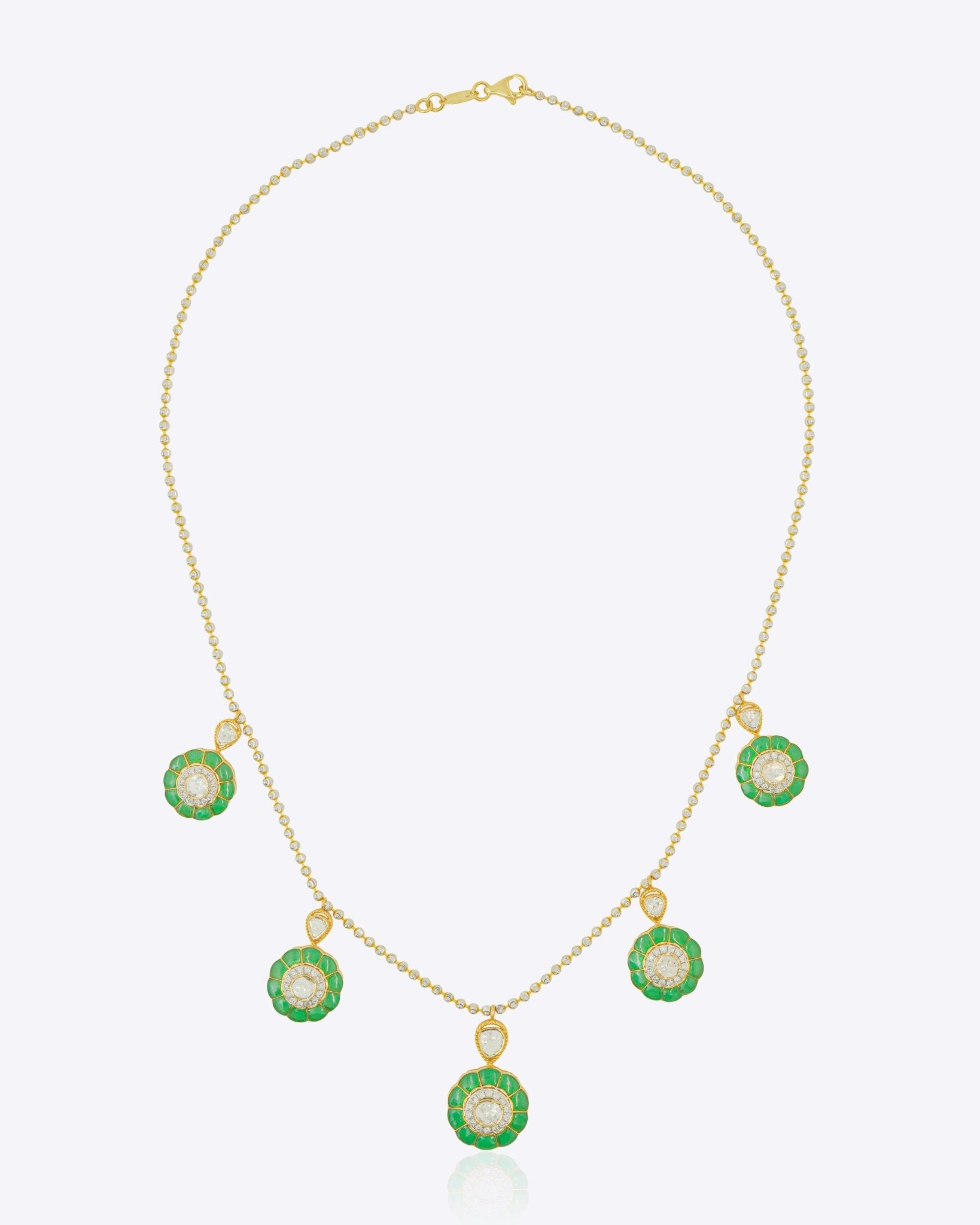 18k gold Orien necklace with soft-toned tourmaline drops.