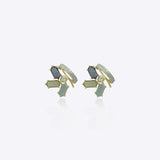9k gold Twilight Mosaic studs with Polki cluster design and curved vertical diamond bar
