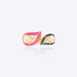 Leaf-motif Polki diamond ring in 14K gold with enamel accents, customisable sizing.