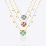 14K gold necklace with layered floral motifs in Polki and diamonds