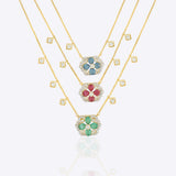 14K gold necklace with layered floral motifs in Polki and diamonds