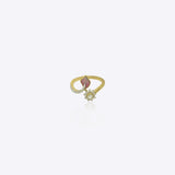 9k gold elegant floral ring with pink enamel petals and Polki centerpiece