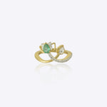 9k gold floral lotus ring with pearl centerpiece and sweeping Polki wings