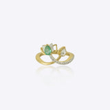 9k gold floral lotus ring with pearl centerpiece and sweeping Polki wings
