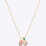 14K gold pendant with Polki, pastel gemstones, and diamond droplets