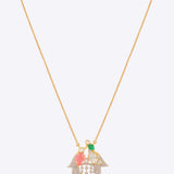 14K gold pendant with Polki, pastel gemstones, and diamond droplets