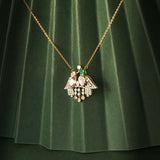 14K gold pendant with Polki, pastel gemstones, and diamond droplets