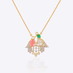 14K gold pendant with Polki, pastel gemstones, and diamond droplets