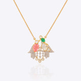 14K gold pendant with Polki, pastel gemstones, and diamond droplets