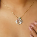 14K gold pendant with Polki, pastel gemstones, and diamond droplets