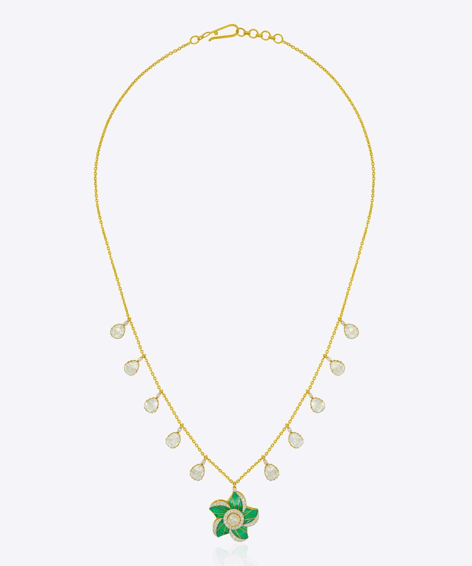 14K gold necklace with sculpted branch motifs and delicate drops