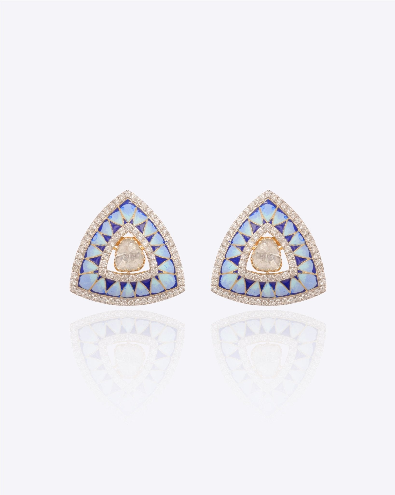Ocean Prism Stud Earrings in 14K gold – triangular Polki diamond design