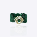 9k gold fine bracelet with emerald oval medallion and Polki cluster detailing
