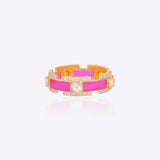 14K gold ring band with blush pink enamel and Polki diamond detailing.