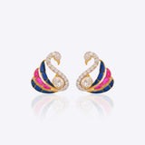 Serene Swan Earrings in 14K gold with enamel detailing and diamond accents