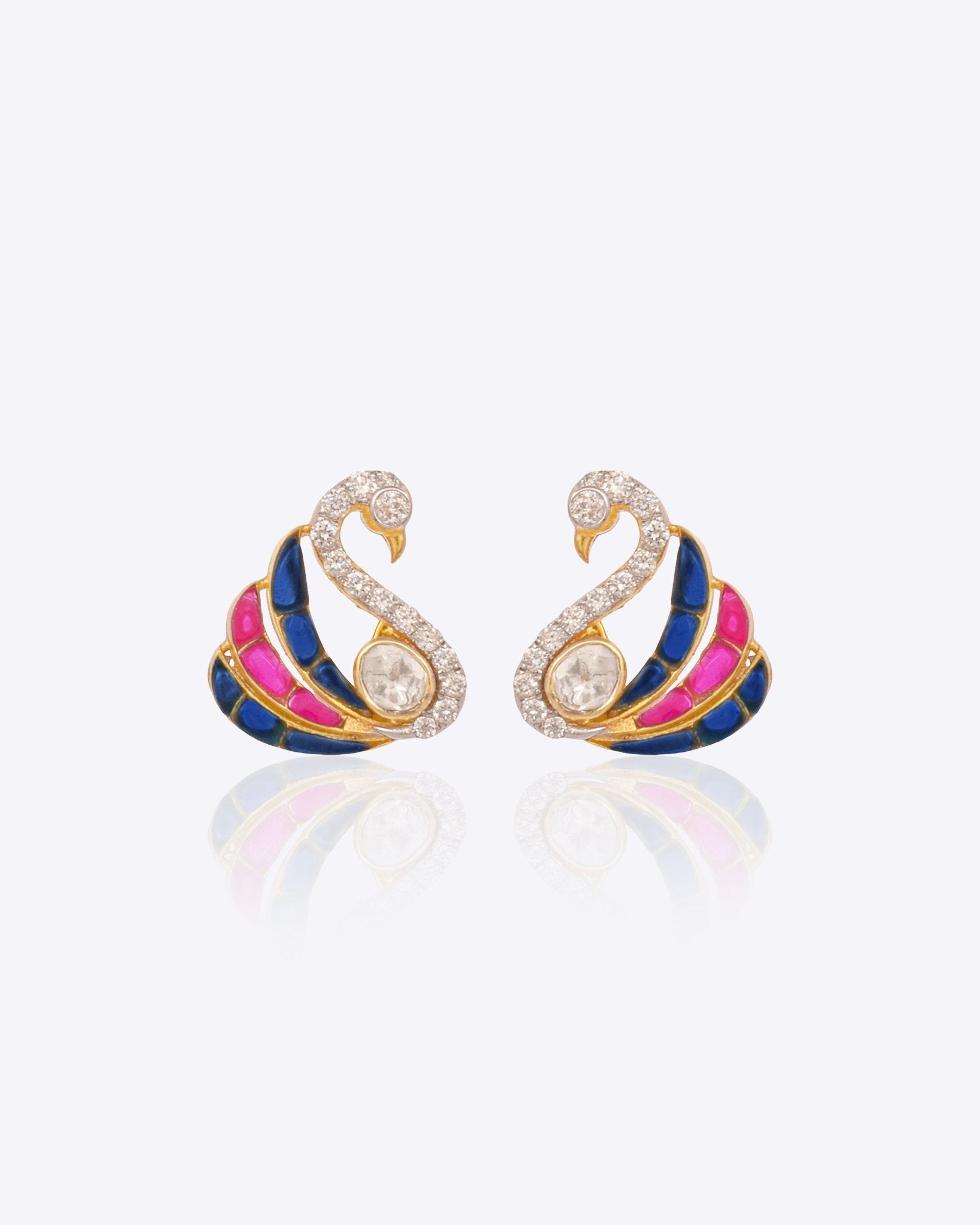Serene Swan Earrings in 14K gold with enamel detailing and diamond accents