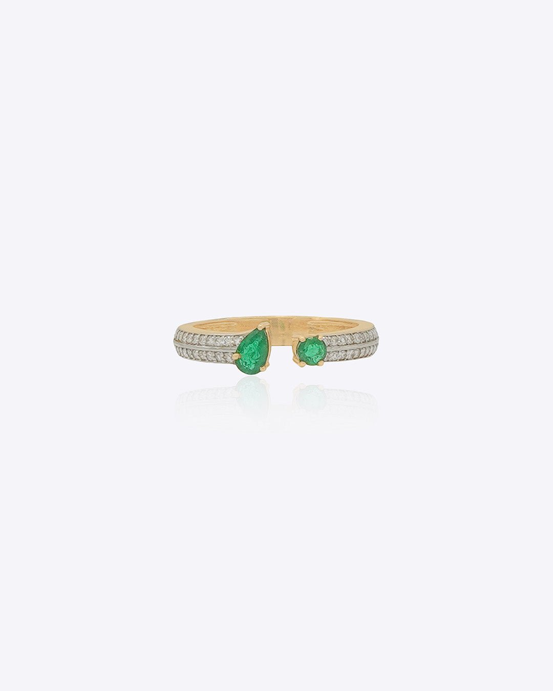 Evergreen Twins Ring in 14K gold with emeralds and Polki diamonds