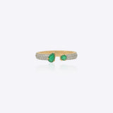 Evergreen Twins Ring in 14K gold with emeralds and Polki diamonds