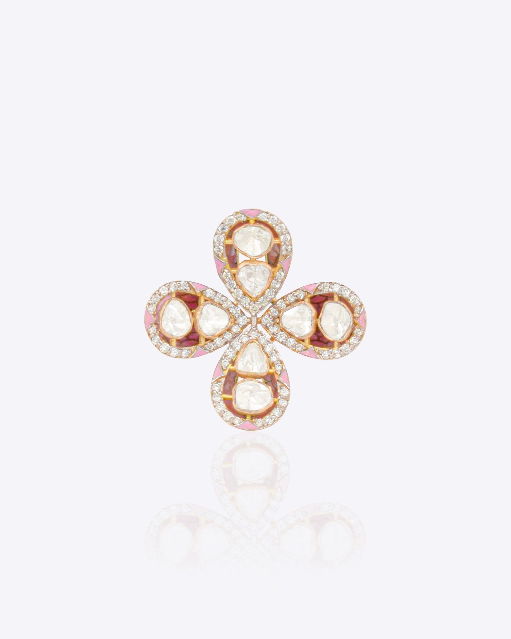 18k gold floral ring with vintage Polki and brilliant-cut diamonds