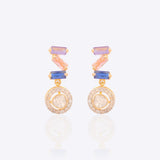 Zee Drop Earrings in 14K gold with bold Z-silhouette and multi-hue diamond accents.