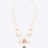 14k gold necklace with Polki floral motifs, pink and blue accents