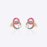 14K gold hooked earrings with Polki stones and talaf detailing