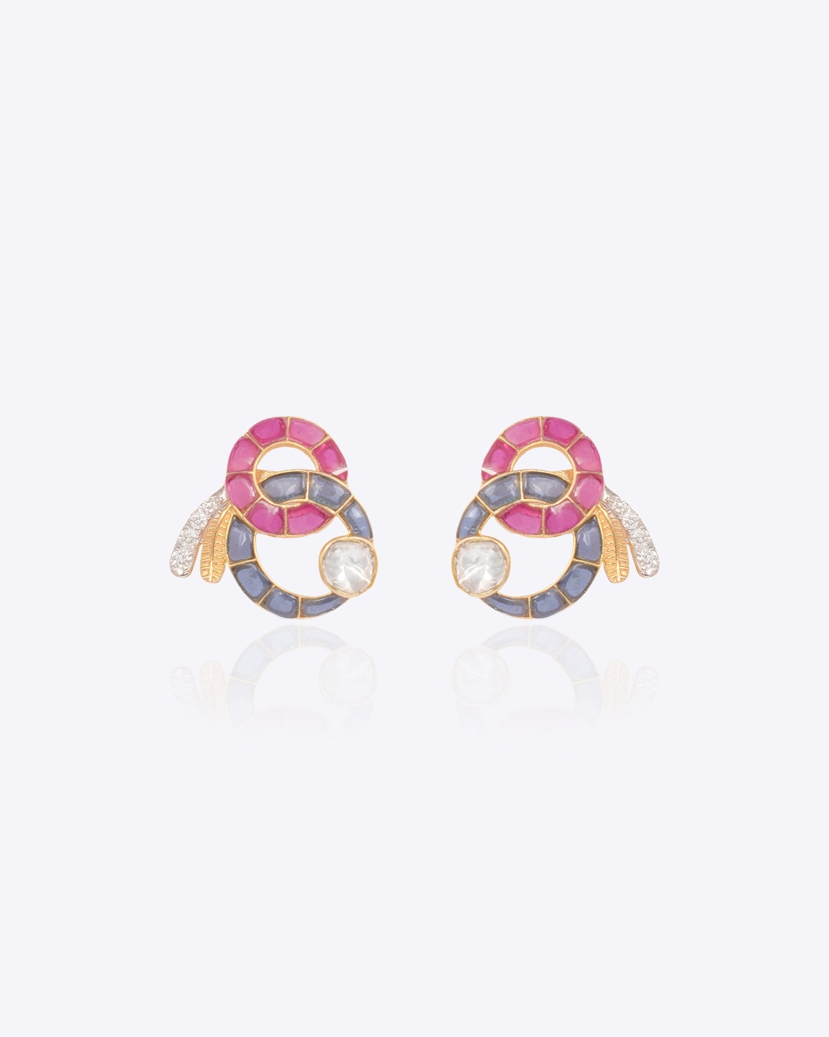 14K gold hooked earrings with Polki stones and talaf detailing